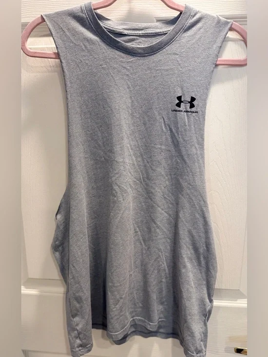 Under Armour Men’s Large Loose Fit Sleeveless Tank Gray Athletic Workout Shirt - Picture 2 of 8